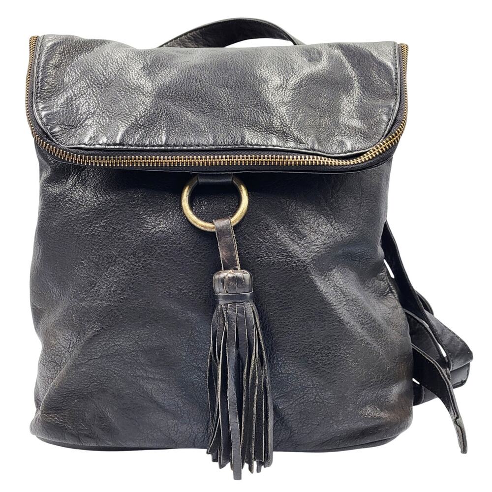 Fat Face Tara Soft Black Leather Backpack Shoulder Bag Convertible Zip Closure